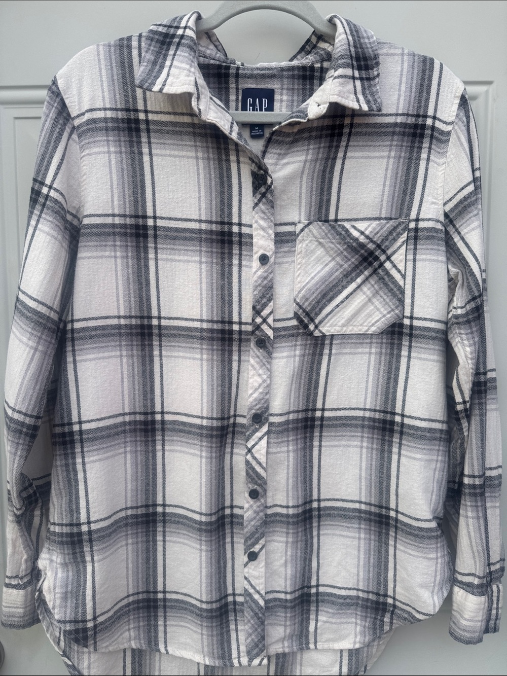 GAP White and Gray Plaid Button-Down Shirt